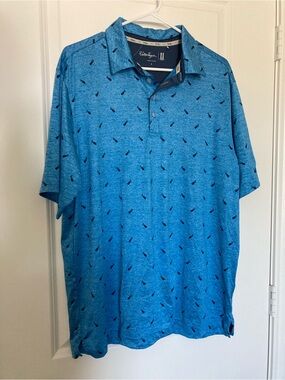 Walter Hagen Blue Heather Polo with Navy Micro Print